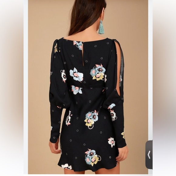 Free People Sunshadows Black Split Sleeve Mini Dress - Picture 3 of 9